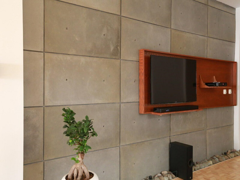 Exposed concrete and wood in interior design