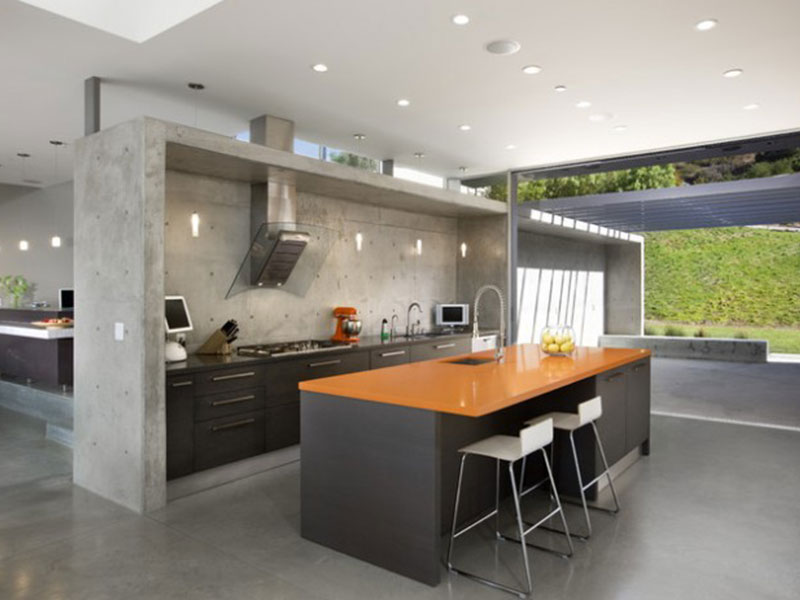 Exposed Concrete tiles and cultured stones in decorating your kitchen