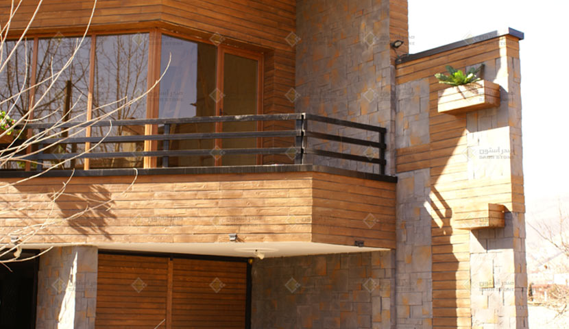سنگ بتن اکسپوز صدر استون طرح چوب در طراحی نمای خانه