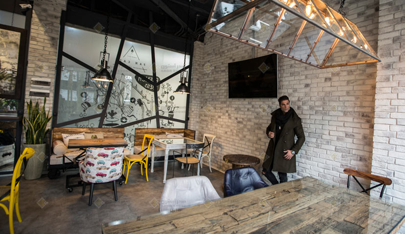 سنگ بتن اکسپوز صدر استون طرح آجر در طراحی داخلی کافه