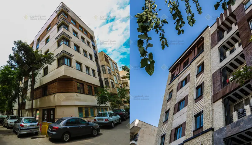 سنگ بتن اکسپوز صدراستون طرح چوب در طراحی نمای ساختمان