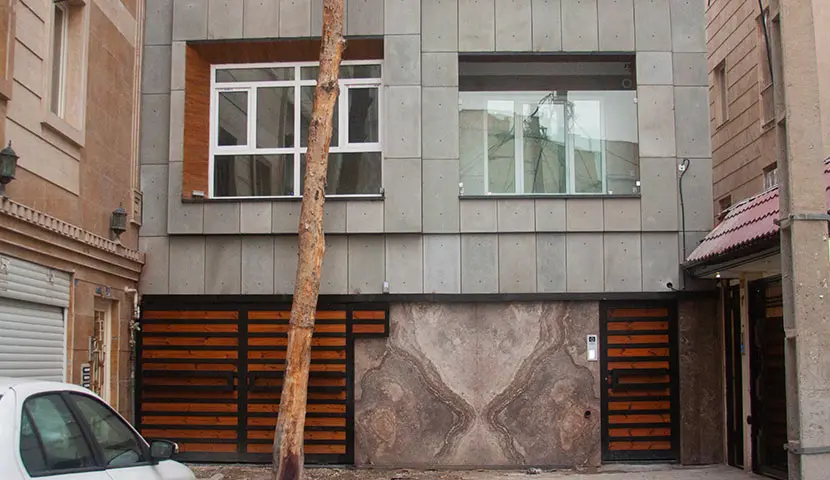 سنگ بتن اکسپوز صدراستون طرح ترموود در طراحی نمای ساختمان