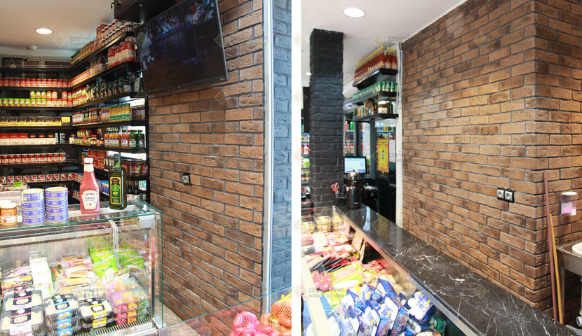 سنگ بتن اکسپوز صدر استون طرح آجر در طراحی رستوران فروشگاه
